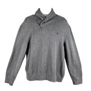 Polo Ralph Lauren Mens XL Jersey Shawl Collar Gray Pullover Sweater Quiet Luxury